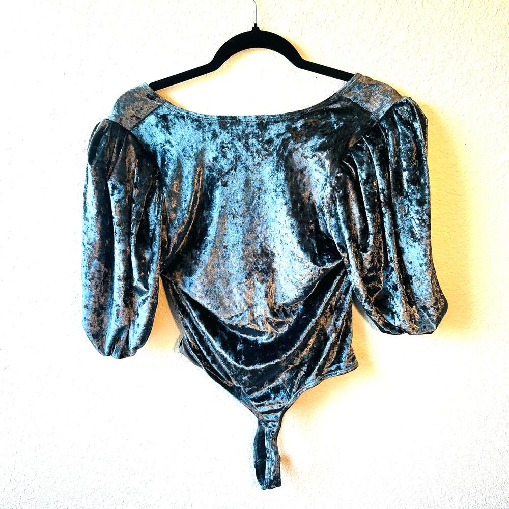 Free People Midnight Blue Velvet BodySuit - Picture 2 of 4